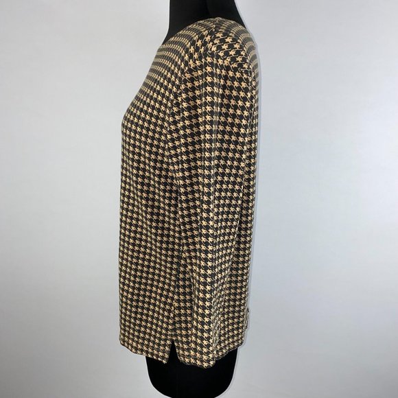 Talbots Petites M Houndstooth Like Abstract Patterned Top 3/4 Sleeves Slit Sides - Picture 4 of 10